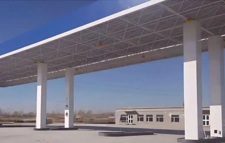 嘉峪关钢结构加油站罩棚_螺栓球网架_挑檐_形象柱!